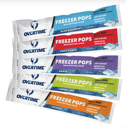 OVERTIME Electrolyte Freezer Popsicles (Made with Real Sugar)  |  150 - 3 oz Pops, 5 Assorted Flavors